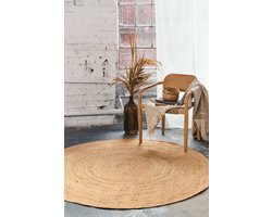 Tapiso Jute Rond Vloerkleed Natuurlijk Boho Tapijt Handgeweven Beige Natuurvezel Kleed voor Woonkamer en Slaapkamer- 100x100