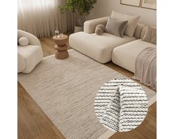 Tapiso Loni Vloerkleed van Wol – Handgeweven Wollen Tapijt voor Eetkamer, Woonkamer en Slaapkamer – Beige – Modern & Zacht 200x300