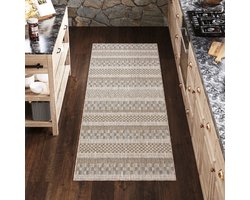 Tapiso Melissa Loper Laagpolig Bruin Beige Indoor Outdoor Vloerkleed Maat- 80x250