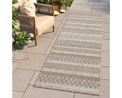 Tapiso Melissa Loper Laagpolig Bruin Beige Indoor Outdoor Vloerkleed Maat- 80x300
