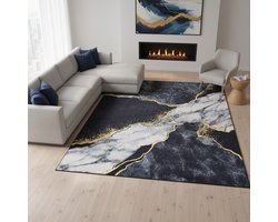 Tapiso Nora Vloerkleed Abstract Marmer Design Grijs Zwart Woonkamer Kleed Slaapkamer Antislip Vlekbestendig Onderhoudsvriendelijk Kortpolig Tapijt OEKO TEX - 160x230