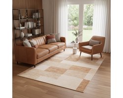 Tapiso Nora Vloerkleed Bruin Beige Geometrisch Modern Design Laagpolig Woonkamerkleed Slaapkamer Hal Antislip Vlekbestendig Easy Care Tapijt OEKO TEX - 200x300