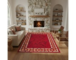 Tapiso Nora Vloerkleed Rood Oriëntaals Vintage Traditioneel Design Laagpolig Tapijt Vlekbestendig Antislip Kleed Voor Woonkamer Hal en Slaapkamer Easy-Care & OEKO TEX - 140x200