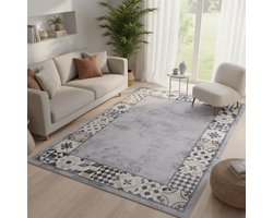 Tapiso Nora Vloerkleed Vintage Grijs Woonkamerkleed Oriëntaals Design Kortpolig Tapijt Antislip Vlekbestendig Kleed Voor Slaapkamer Eetkamer en Hal Easy-Care OEKO TEX - 200x300