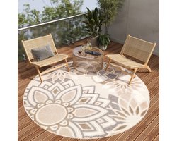 Tapiso Patio Rond Vloerkleed Balkon Terras Tuin Beige Outdoor Tapijt Maat- 80x80