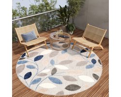 Tapiso Patio Rond Vloerkleed Balkon Terras Tuin Grijs Blauw Outdoor Tapijt Maat- 120x120