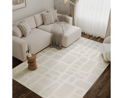 Tapiso Terra Vloerkleed - Modern Abstract Patroon - Woonkamer & Slaapkamer - Laagpolig Tapijt met 3D-Effect - Crème Beige Wit - OEKO-TEX 200x300