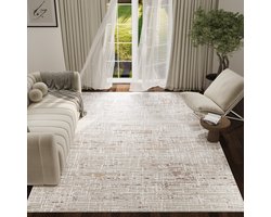TAPISO Trend Tapijt Kortpolig - Modern Tapijt Hoge Kwaliteit - Elegant Woonkamer Tapijt in Crème Beige met Bruin Grijs - Strepen Wazige Figuren - Easy-Care Tapijt - OEKO-TEX 160x230