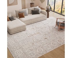 TAPISO Trend Tapijt Kortpolig - Vintage Tapijt Hoge Kwaliteit - Elegant Woonkamer Tapijt in Crème Beige met Licht Bruin Wit - Geometrisch, Pijlen - Easy-Care Tapijt - OEKO-TEX 160x230
