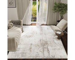 TAPISO Trend Tapijt Laagpolig - Modern Tapijt Hoge Kwaliteit - Elegant Woonkamer Tapijt in Crème Grijs met Bruin Grijs - Strepen Blurred - Easy-Care Tapijt - OEKO-TEX 200x300