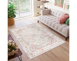 Tapiso Valley Vloerkleed Oranje Grijs Laagpolig Vintage Tapijt Maat- 160x220