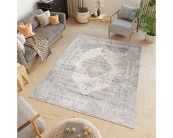 Tapiso Valley Vloerkleed Vintage Laagpolig Grijs Beige Tapijt Maat- 200x300