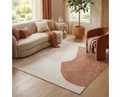 Tapiso Wisp Vloerkleed Laagpolig Woonkamer – Beige Bruin Tapijt – Scandinavisch Design – Woonkamertapijt Antislip – Slaapkamer Eetkamer 200x300