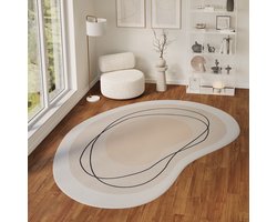 Tapiso Wisp Vloerkleed Organisch – Laagpolig Tapijt Modern Abstract Design – Creme Beige – Antislip Woonkamertapijt – Slaapkamer Hal Gang 200x300