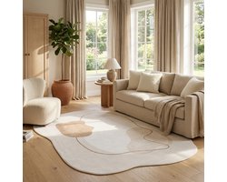 Tapiso Wisp Vloerkleed Organische Vorm – Beige Laagpolig Japandi Design – Tapijt Woonkamer Slaapkamer Hal Gang – Antislip 180x250