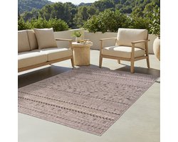 TAPISO Yucana Buitentapijt - Flatweave Vloerkleed Buiten & Binnen - Modern Abstract Patroon - Weerbestendig & UV-bestendig - Bruin Buitenkleed 140x200