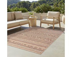 TAPISO Yucana Buitentapijt - Flatweave Vloerkleed Buiten & Binnen - Modern Design Buitenkleed met Pijlen - Weerbestendig & UV-bestendig - Beige Rood 120x170