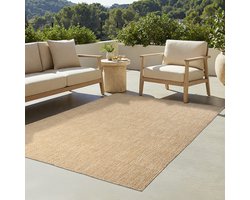 TAPISO Yucana Buitentapijt - Flatweave Vloerkleed Buiten & Binnen - Modern Gemêleerd Design - Beige Creme Buitenkleed - Weerbestendig & UV-bestendig 60x100