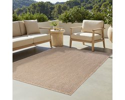 TAPISO Yucana Buitentapijt - Flatweave Vloerkleed Buiten & Binnen - Modern Gemêleerd Design met Frame - Weerbestendig & UV-bestendig - Beige Creme 200x300