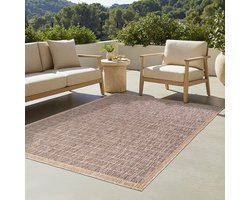 TAPISO Yucana Buitentapijt - Flatweave Vloerkleed Buiten & Binnen - Modern Gemêleerd Design met Frame - Weerbestendig & UV-bestendig - Bruin Beige 140x200