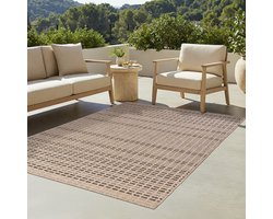 TAPISO Yucana Buitentapijt - Flatweave Vloerkleed Buiten & Binnen - Modern Geometrisch Patroon - Weerbestendig & UV-bestendig - Beige Bruin 160x230
