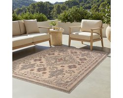 TAPISO Yucana Buitentapijt - Flatweave Vloerkleed Buiten & Binnen - Oosters Ornamentaal Design Buitenkleed - Weerbestendig & UV-bestendig - Bruin Beige 120x170