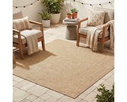 TAPISO Yucana Buitentapijt Vierkant - Flatweave Vloerkleed Buiten & Binnen - Modern Gemêleerd Design - Beige Creme Buitenkleed - Weerbestendig & UV-bestendig 250x250