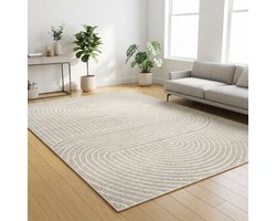 TapisTrend Designer tapijt Beige 300x400 cm Modern buitenkleed met concentrische lijnen en geometrische gebogen vormen voor terras, balkon en woonkamer