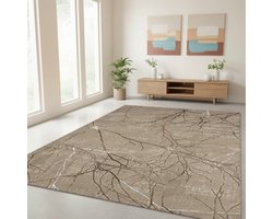 TapisTrend Designer tapijt Beige 80x300 cm Modern vloerkleed met ineengestrengelde takken en een marmerlook, geschikt voor de woonkamer, slaapkamer en eetkamer