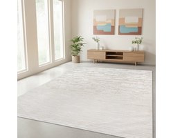 TapisTrend Designer tapijt Crème 160x230 cm Modern vloerkleed met fijne horizontale reliëflijnen, wasbaar, voor woonkamer en slaapkamer