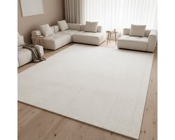 TapisTrend Designer tapijt Crème 300x400 cm Modern, effen vloerkleed met een zacht oppervlak en dichte pool voor de woonkamer, slaapkamer en ontspanningsruimte