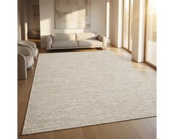 TapisTrend Designer tapijt Crèmebeige 160x230 cm Modern, effen wollen vloerkleed met een natuurlijk geweven effect voor de woonkamer, slaapkamer en eetkamer