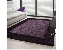 TapisTrend Harig tapijt Paars-Donkerpaars 300x400 cm Hoogpolig vloerkleed met designrand, verkrijgbaar in verschillende kleuren en maten