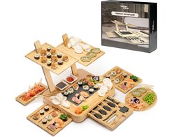 Tappazola Borrelplank - Tapasplank Bamboe - Kaasplank - Bowls and Dishes - Luxe Etagere met Uitschuifbare Lades - Serveerschaal - Moederdag Cadeautje - 40 x 30 x 41 cm