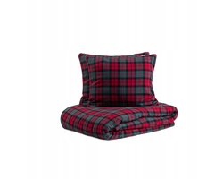 Tartan Flanellen Dekbedovertrek Rood Geruit 220x200 + 2x 50x60 cm