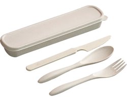 Tarwestro Camping/Outdoor Bestek Set Khaki- Meeneem Bestek Doosje- Mes- Vork- Lepel- Picknick Bestek Set- Biologische bestek Set- Tarwe Bestekset- Kinder Bestek Set