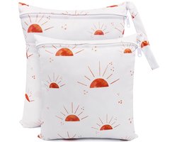 tas, 2 stuks natte droge zakken voor stoffen luiers luier dagopvang organizer opbergzakken, waterdicht, wasbaar, herbruikbare ritszak (witte zon)