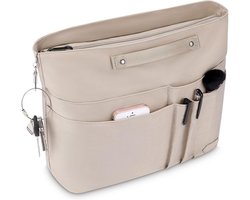 Tas Organisator met 15 Vakken - Bag in Bag Organizer - Beige Nylon - Waterafstotend met Rits & Sleutelring - Handtas Organizer voor Shoppers & Totes