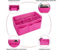 Tas Organizer - Maat M - Roze- Pink Lady - 28x15x16 - Duurzaam - handig - Bag in Bag - Organizer voor dameshandtas -multifunctionele cosmetica-organizer - ook geschikt als luiertas - Oplossing voor rommel- geschikt voor LV Neverfull MM