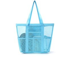 Tas-Strandtas met Mesh Design - Grote Schoudertas voor Dames - Zandvrij en Sneldrogend - Multifunctionele Reistas voor Zwemmen en Vakantie - Organizer voor Badmode - blauw