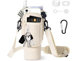 Tas voor Stanley Cup 1,2L / 40oz Stanley Cup-accessoires, draagtas voor waterfles met vak voor mobiele telefoon, karabijnhaak en verstelbare schouderriem, voor reizen Wandelen Hardlopen Fietsen, beige