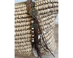 Tashanger - Cadeau- Brons - Bruin - Bohemian - Tassenhanger - Sleutelhanger - Cadeautje - Schelpjes - Hanger - Ibiza - Mode - Veertjes