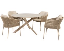Taste by 4 Seasons Florence tuinset 5-delig - Prado tuintafel Ø130 cm - ceramic sabbia latte
