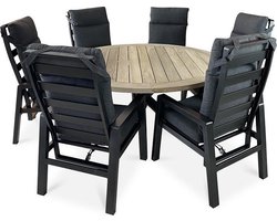 Taste By 4 Seasons Louvre ronde tuinset -160cm - met 6 Como Dining verstelbare tuinstoel