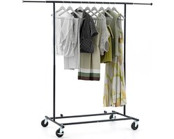 Tatkraft® DEREK - Heavy Duty Metalen Kledingrek - Stevig Mobiel Telescopisch Verstelbaar Kleren Rek Op Wielen - Verstelbaar & Inklapbaar - 100 KG Belastbaar