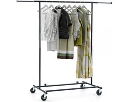 Tatkraft Derek - Heavy Duty Verrijdbaar Kledingrek Op Wielen - Stevig Mobiel Verstelbaar Kleren Rek Op Wielen - Kledingstandaard Hangrek - In Hoogte & Breedte Verstelbaar - Kleding Rek  Verchroomd RVS - 70 KG Draagvermogen URBAN