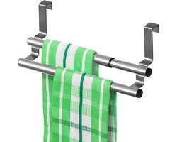 Tatkraft DOUBLE, Telescopische Dubbele RVS Kastdeur Handdoekrek voor de keukenkast of een andere deur - Uitschuifbaar