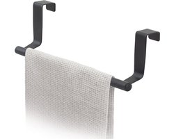 Tatkraft HORIZON - RVS Kastdeur Handdoekrek - Keukenkast Deur Handdoek/Vaatdoek Houder Rek Stang Hanger - Towel Rack Kast Deurhanger Deurhaak Keuken - Handdoekstang - Mat Zwart - 23CM
