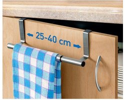 Tatkraft Spread - Verstelbaar RVS Kastdeur Handdoekrek - Keukenkast Deur Handdoek/Vaatdoek Houder Rek Stang Hanger - Towel Rack Kast Deurhanger Deurhaak Keuken - Uitschuifbaar In Lengte Van 25-40 CM