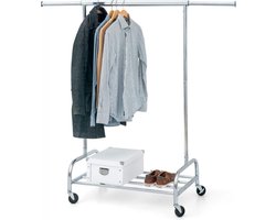 Tatkraft Tiger - Heavy Duty Verrijdbaar Kledingrek Op Wielen - Stevig Mobiel Verstelbaar Kleren Schoenenrek Rek Op Wielen - Kledingstandaard Hangrek - Kleerrek Met Schoenrek Rooster - Klerenrek - Verchroomd Roestvrij Staal - 100 KG Draagvermogen
